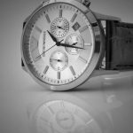 Watches - Black Leather Strap Silver Chronograph Watch