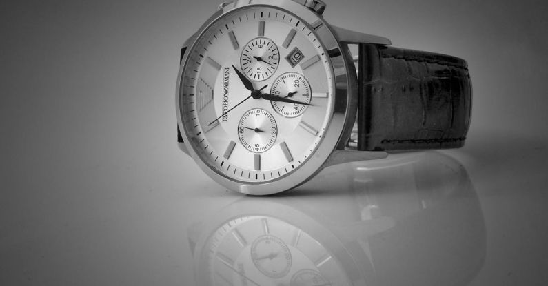 Watches - Black Leather Strap Silver Chronograph Watch